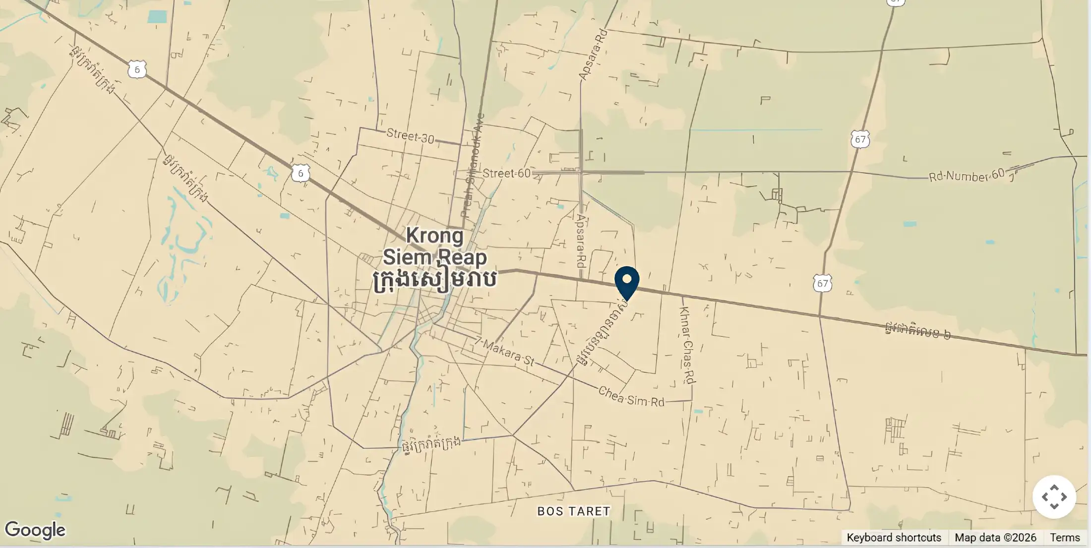 Map of Dr Chen Narong's cardiology clinic on Old Bus Station Road, Siem Reap